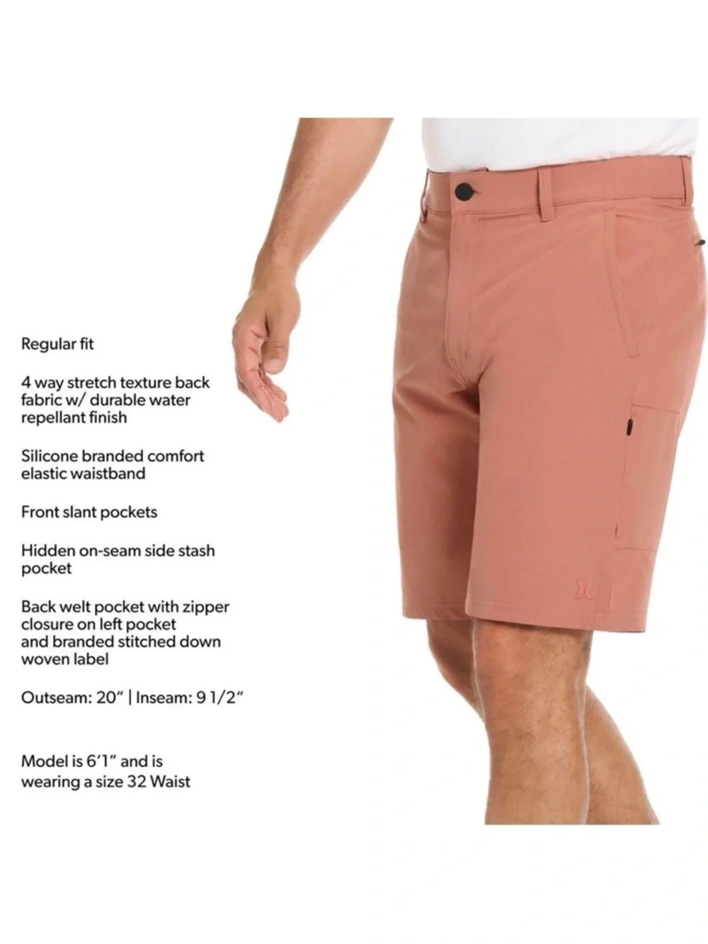 Hurley Men's Stretch Cargo Shorts in Dusty Salmon Hybrid 30